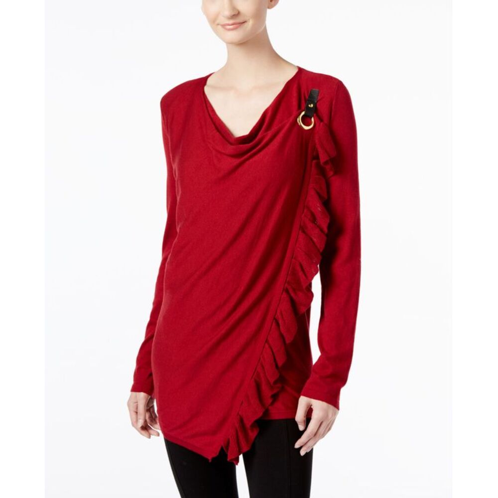 INC International Concepts Petite Ruffled Draped Sweater
